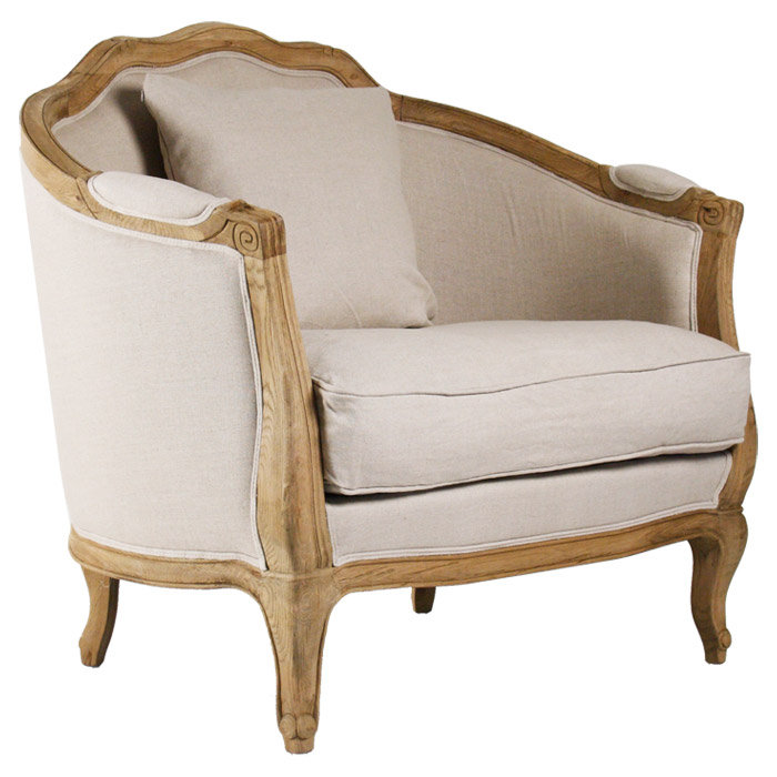 Fauteuil demi-tonneau en lin de 40 po de largeur Claes
