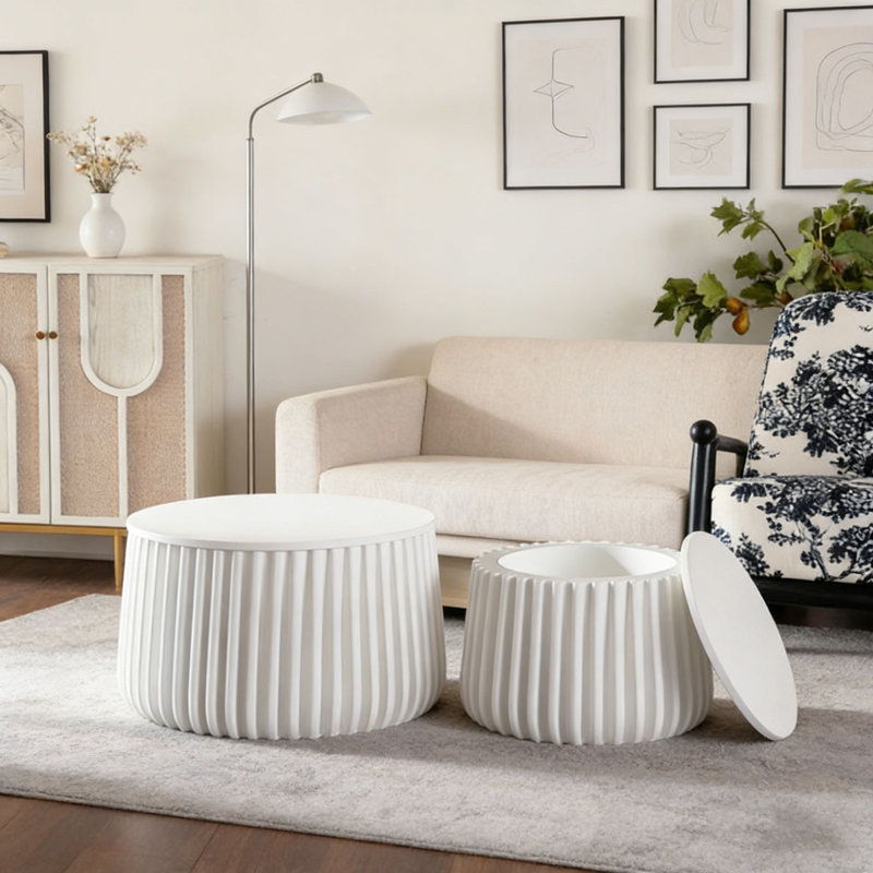 White Round Storage Table Set