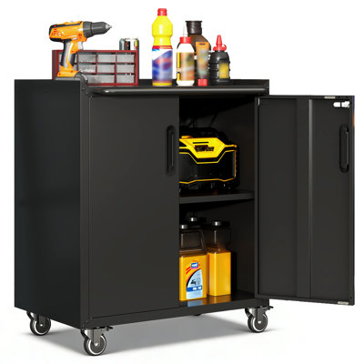 Mobile Garage Storage Cabinets with Locking Doors & Wheels, Rolling Garage Organizer with Adjustable Shelf for Home & Workshop
