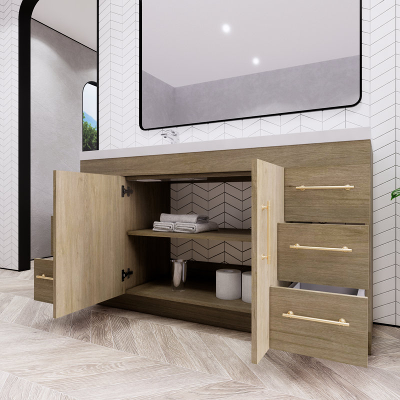 Verda 59.05'' Single Bathroom Vanity with Acrylic Top, White Oak