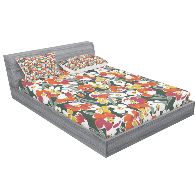 Microfiber Floral Sheet Set, Full Sheet Set with Fitted Sheet