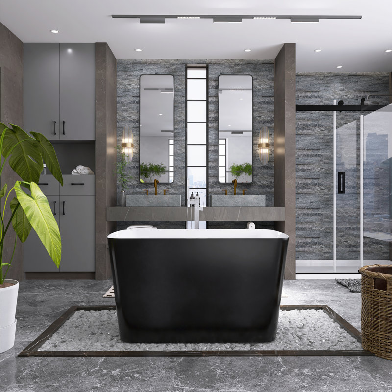 49'' x 27.95'' Soaking Acrylic Bathtub, Black