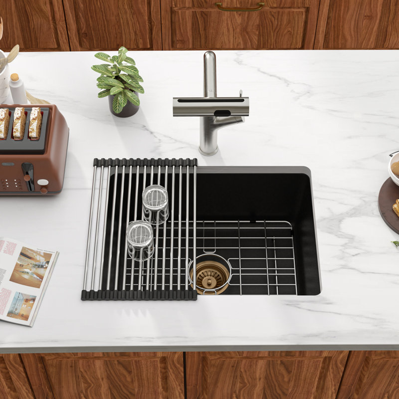 Évier de cuisine encastré en quartz 22 po, Noir