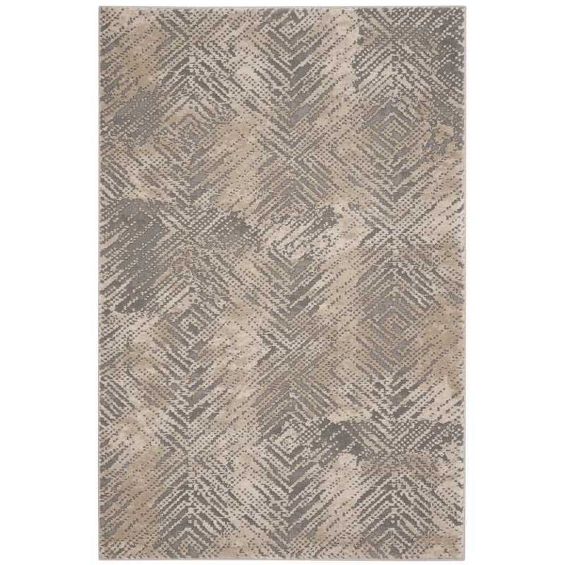 Tapis ivoire / gris à motif géométrique Edvin, Rectangle 4 pi x 6 pi