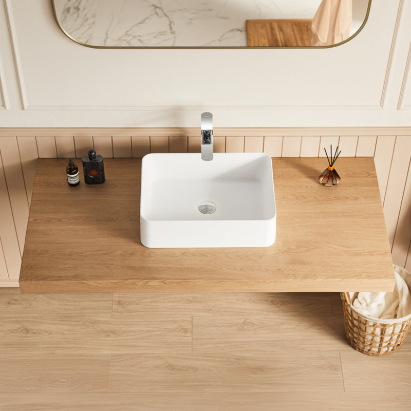 Lavabo de salle de bain vasque rectangulaire en résine 19,7 "x 14,2" avec bonde escamotable, Blanc mat