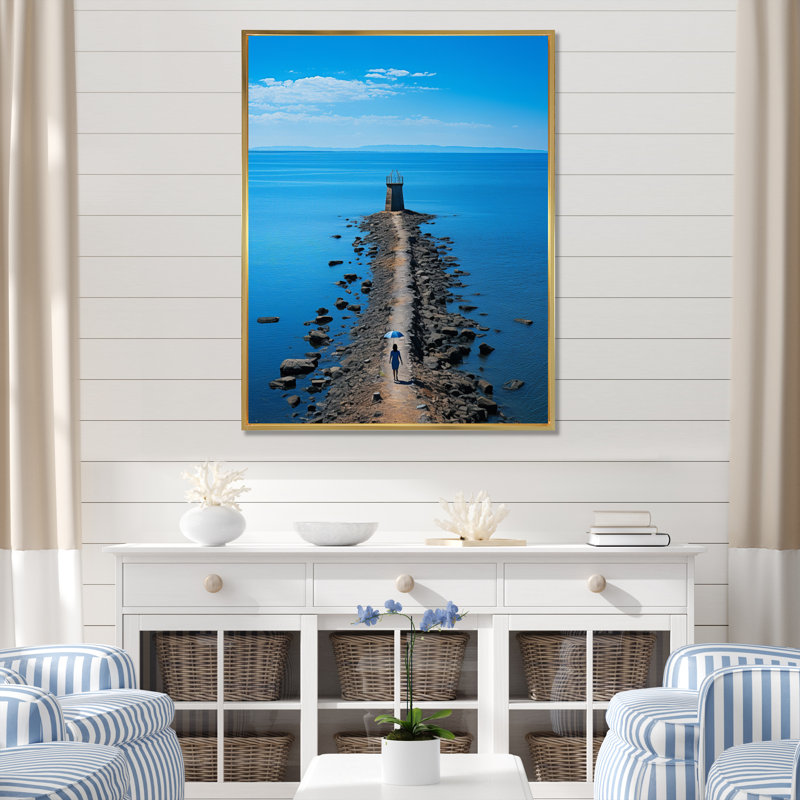 «Coastal Seaside Stroll I» sur toile, H 40 po x l 30 po x P 1,5 po, Cadre flottant doré