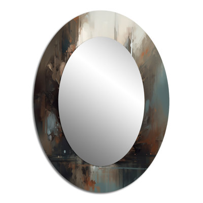 Abstract Delicate Brushstroke Painting V - Brown Oval Wall Mirror Decor