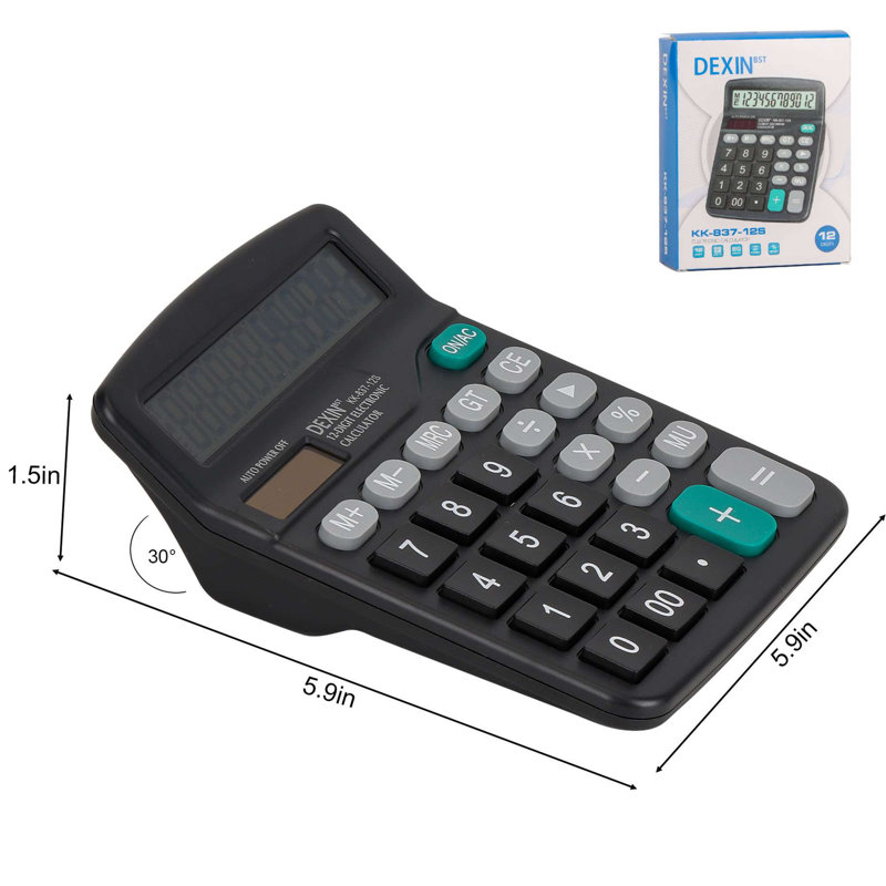 Calculatrice de bureau à 12 chiffres avec écran ACL et bouton sensible, double énergie solaire et pile