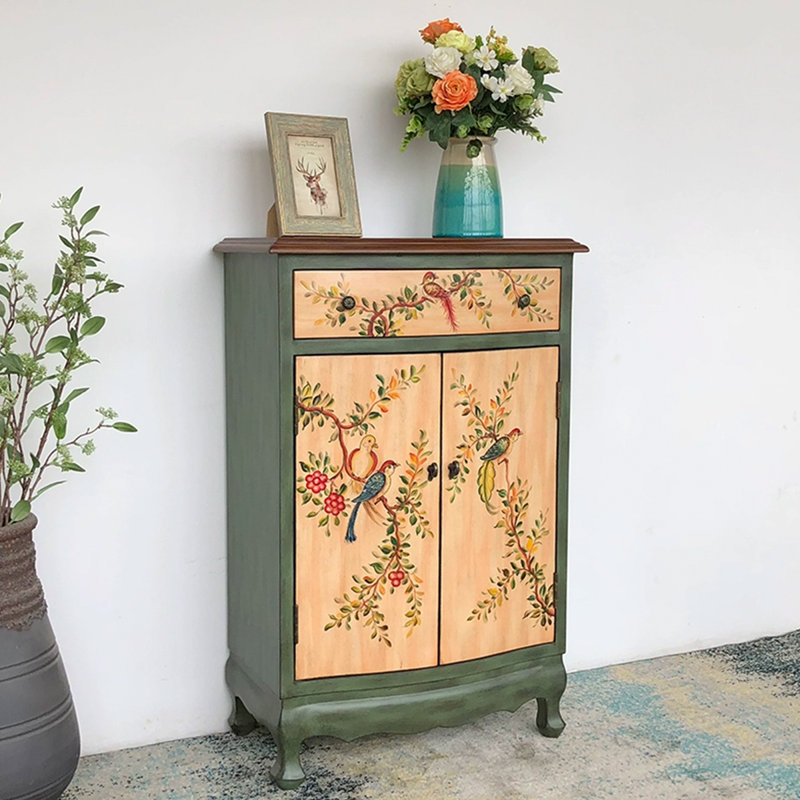 Green + Beige Solid wood Shoe Storage