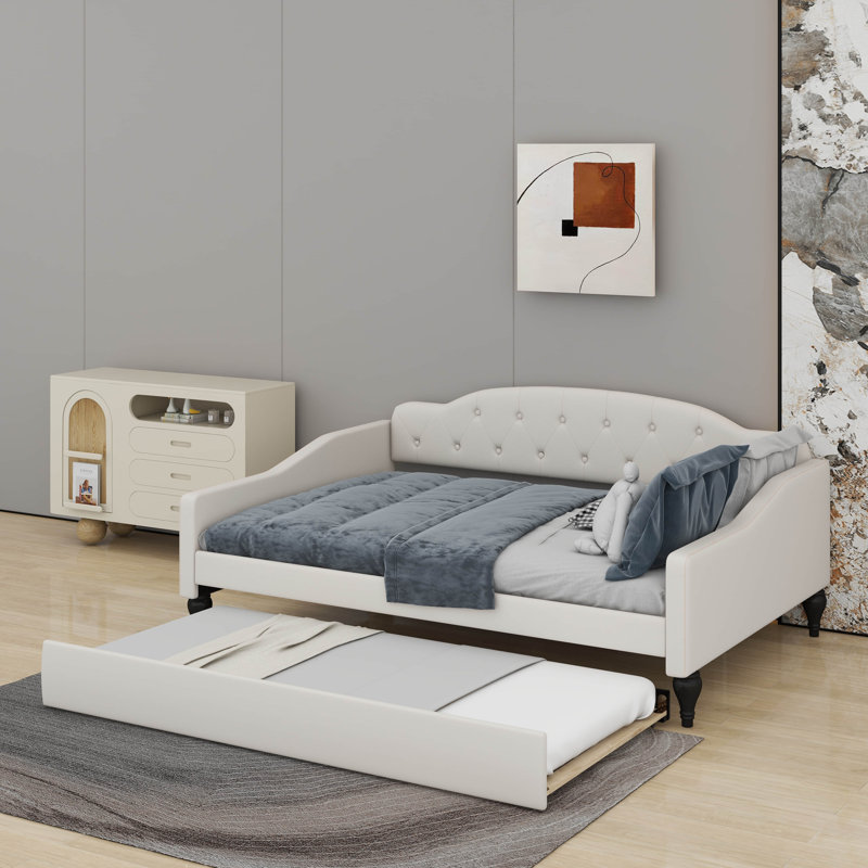 Full Size Upholstered Tufted Daybed With Trundle
