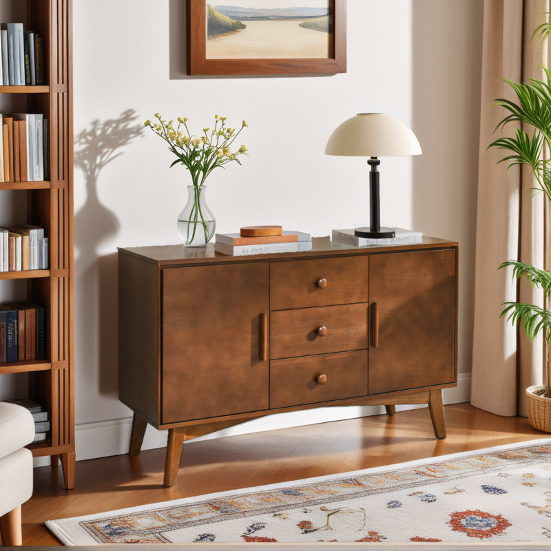 47.3" Mid-Century Storage Cabinet: 2 Doors, 3 Drawers for Dining/Living