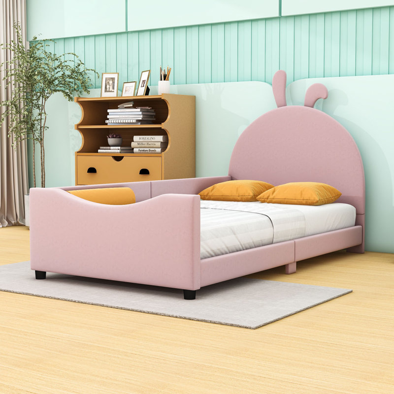 Lit plateforme simple tapissier avec tête de lit, Rose