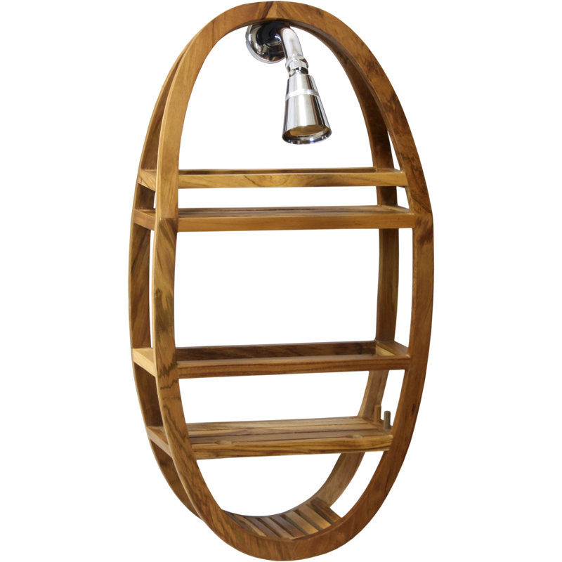Patented Moa Clear-Shield Oval Teak Shower Organizer