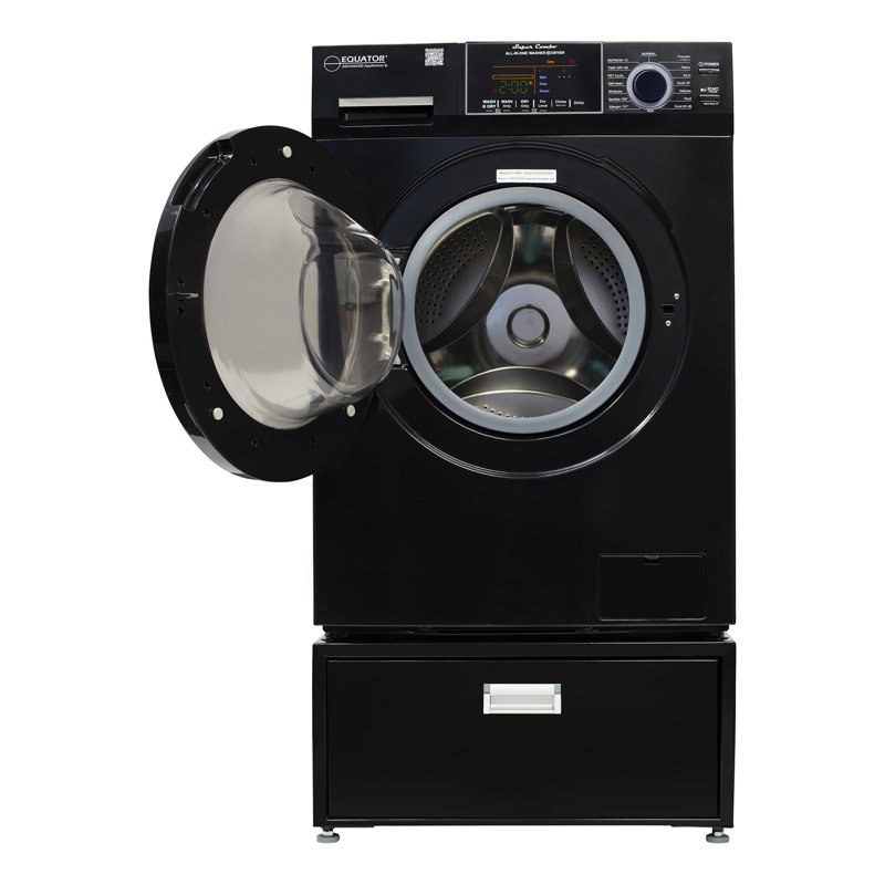 Equator Advanced Appliances 1.62 Cubic Feet Front Load Washer with Steam Wash with Pedestal, Black