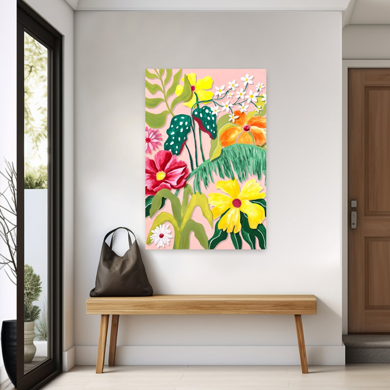 «Vibrant Tropical Garden Colorful Vibrant Abstract Flower Nature», art mural, H 60 po x l 40 po