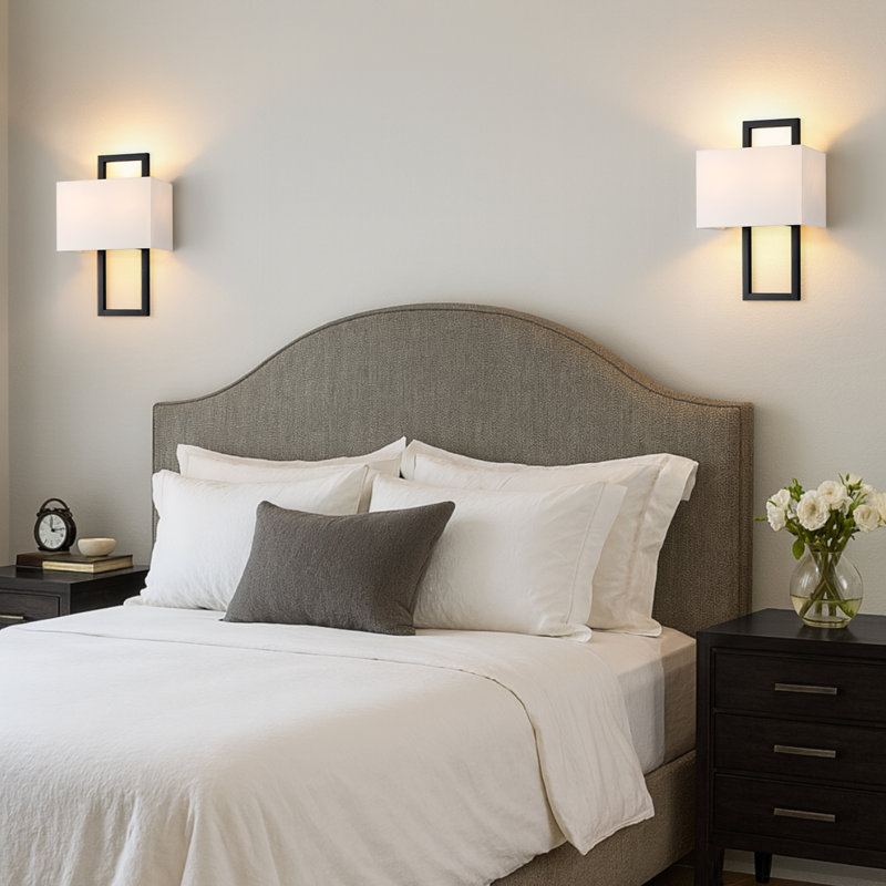 2-light Black Wall Sconce With White Shade