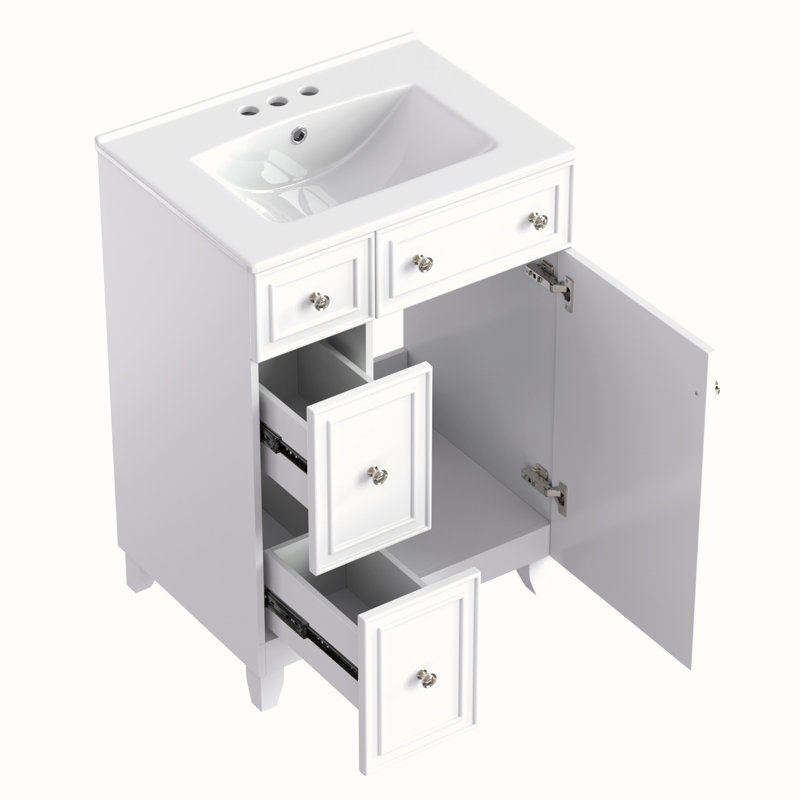 Armoire de meuble-lavabo 24 po avec lavabo en céramique, Blanc