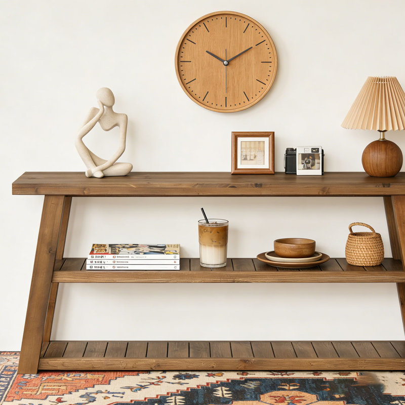 63" Solid Wood 3-Tier Console Table