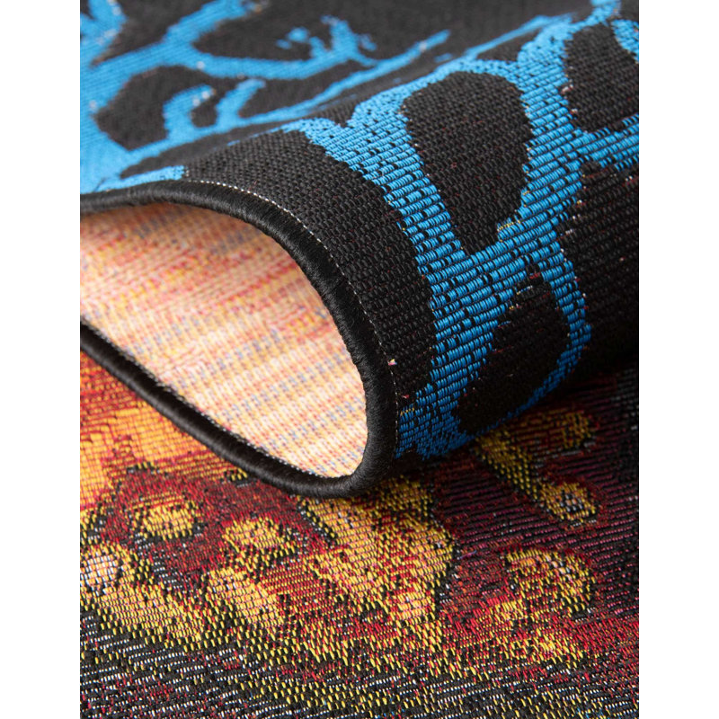 Colorful Abstract Fish Design Outdoor Area Rug 4' x 6'