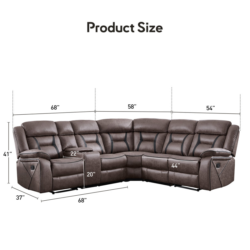 7-Piece Faux Leather Manual Reclining L-Shaped Sectional Sofa With Center Console, Cup Holders & Storage, Gray Faux Leather