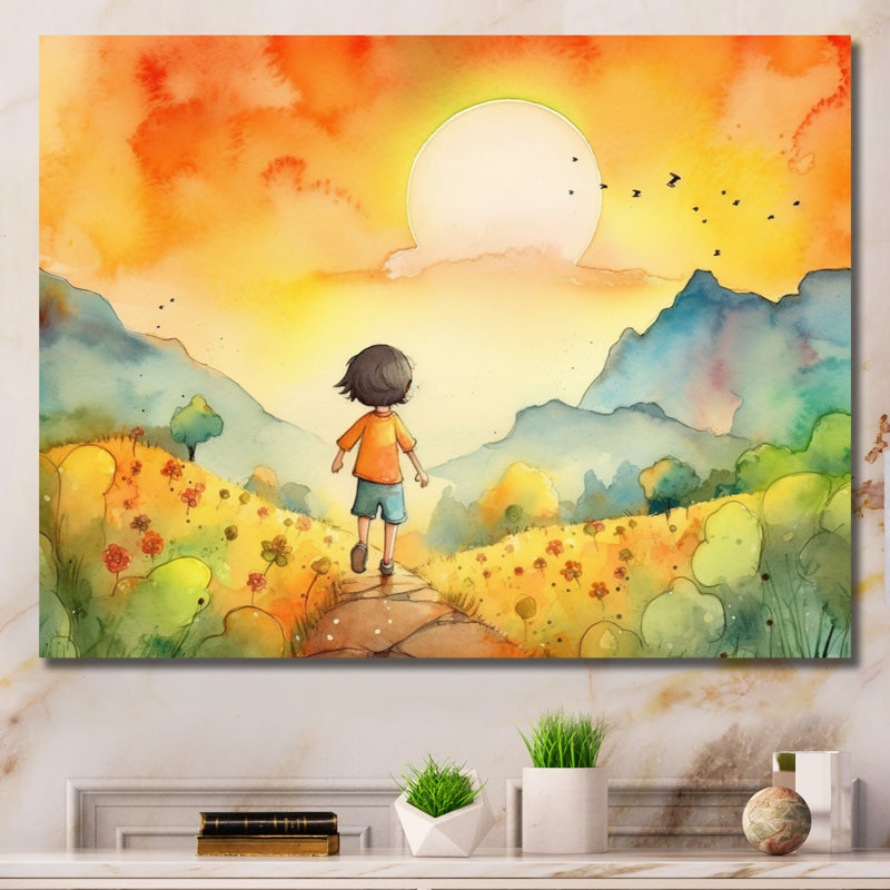 Child Run Free - Reproduction d'art pour enfants encadrée, H 24 po x l 32 po x P 1 po