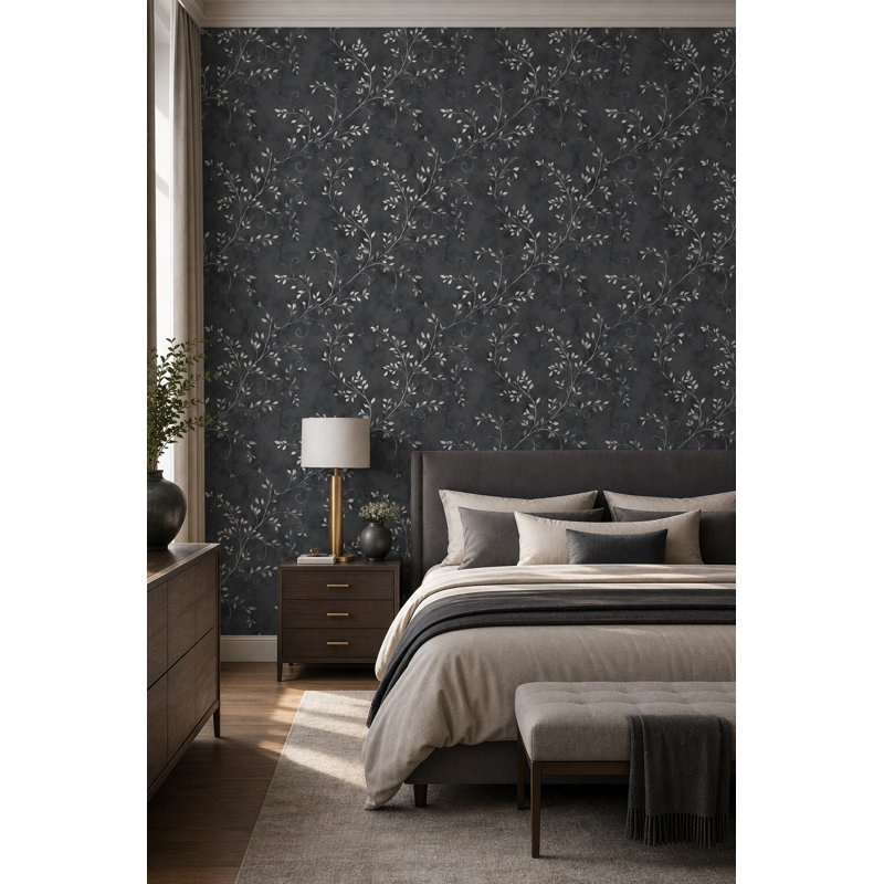 Papier peint botanique gris anthracite Moody, Peler et coller