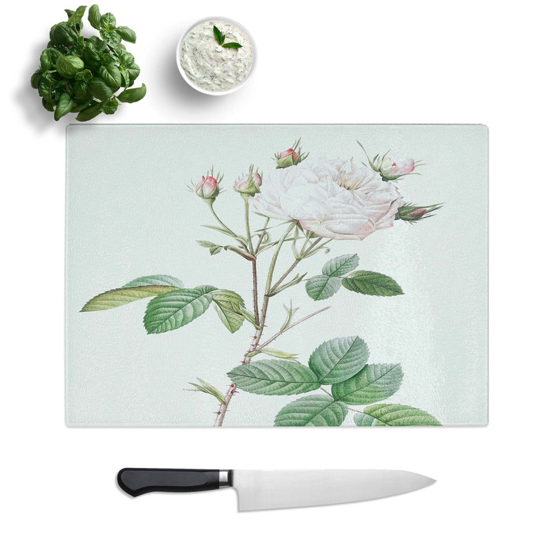 Tempered Glass Cabbage Rose Chopping Board, 28.5 cm W x 20 cm L