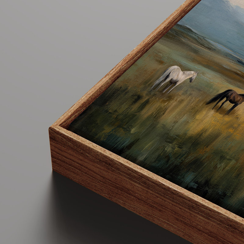 «Peaceful Horses in Open Meadow Landscape», art mural encadré, H 16 po x l 24 po, Naturel