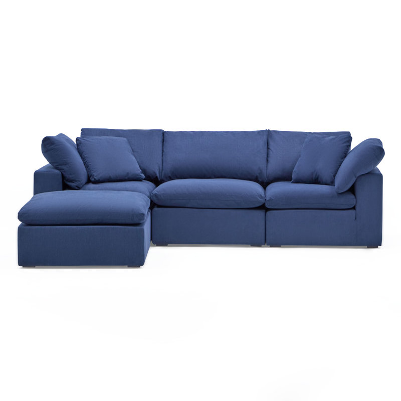 Canapé modulaire Calana, Marine, 4 pièces (2 d'angle, 1 sans accoudoirs, 1 repose-