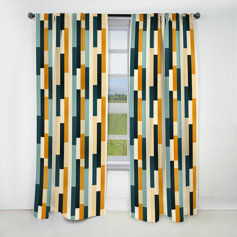 Sleek Midcentury Stripes - Rideau Mid-Century - Rideau occultant géométrique - 1 panneau, L 52 po x L 95 po