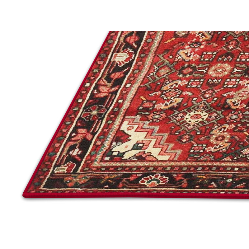 Tapis traditionnel rouge / noir, Rectangle 5 pi x 7 pi