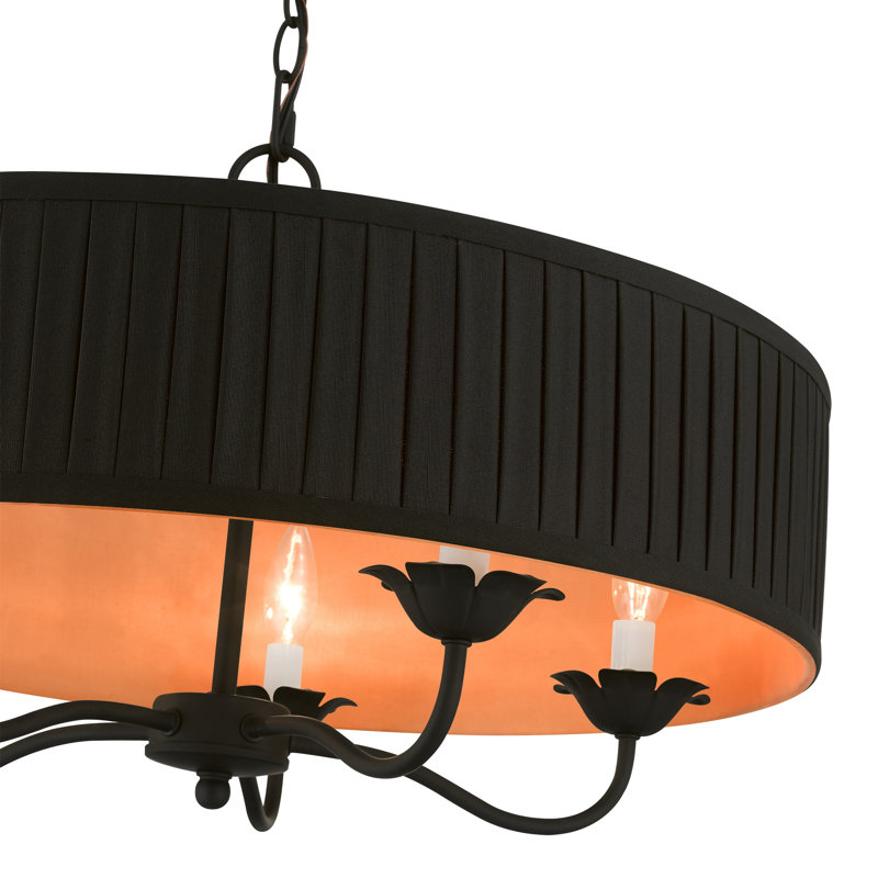 5 Light Antique Brass Pendant Chandelier, Black