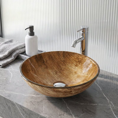 Giovanni Glass 17" L 17" W 6" H Round Vessel Bathroom Sink