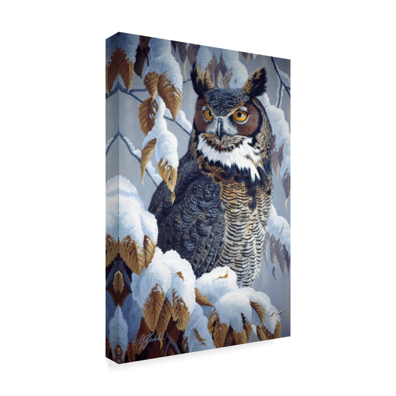 Impression sur toile, "Winter Watch Great Horned Owl" par Wilhelm Goebel