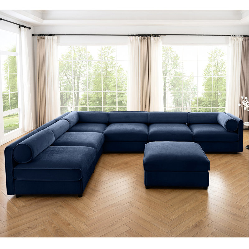 Canapé modulaire 6 avec rangement, salon moderne, chenille bleue, soutien ergonomique Soft 6, surface,, Bleu
