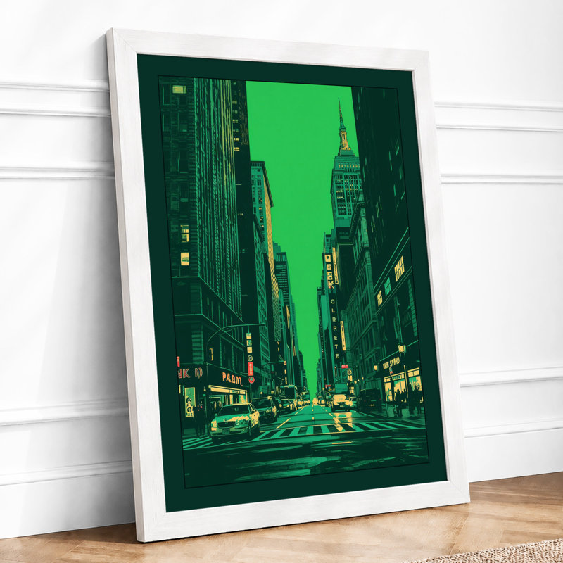 Green Street At Night Modern - Print, A3 - 42.0 x 29.7 cm, White