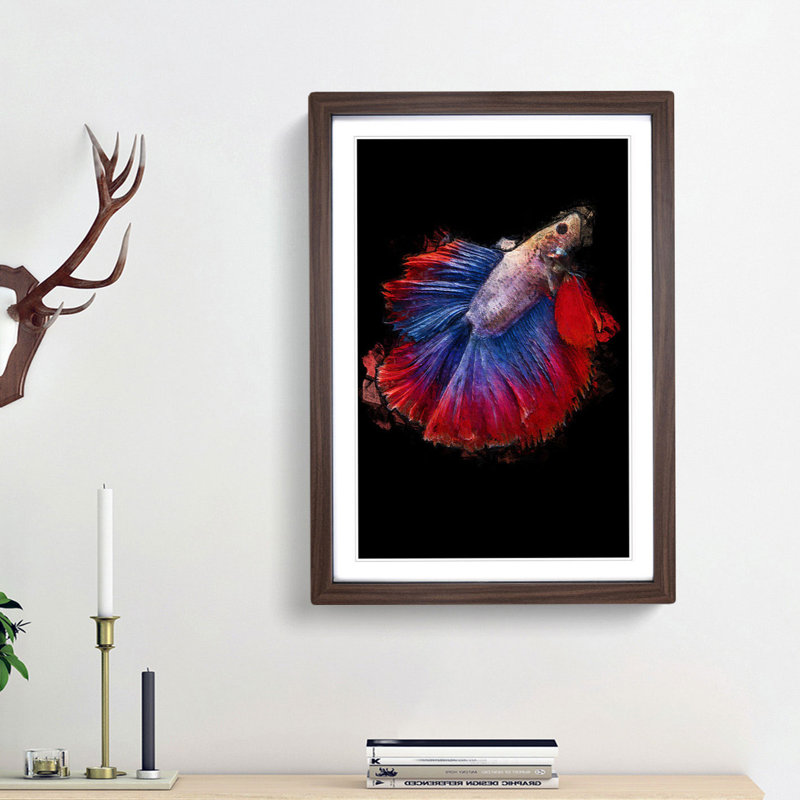 Siamese Fighting Fish in Abstract - Picture Frame Painting Print, Walnut Framed, 65cm H x 48cm W x 2cm D