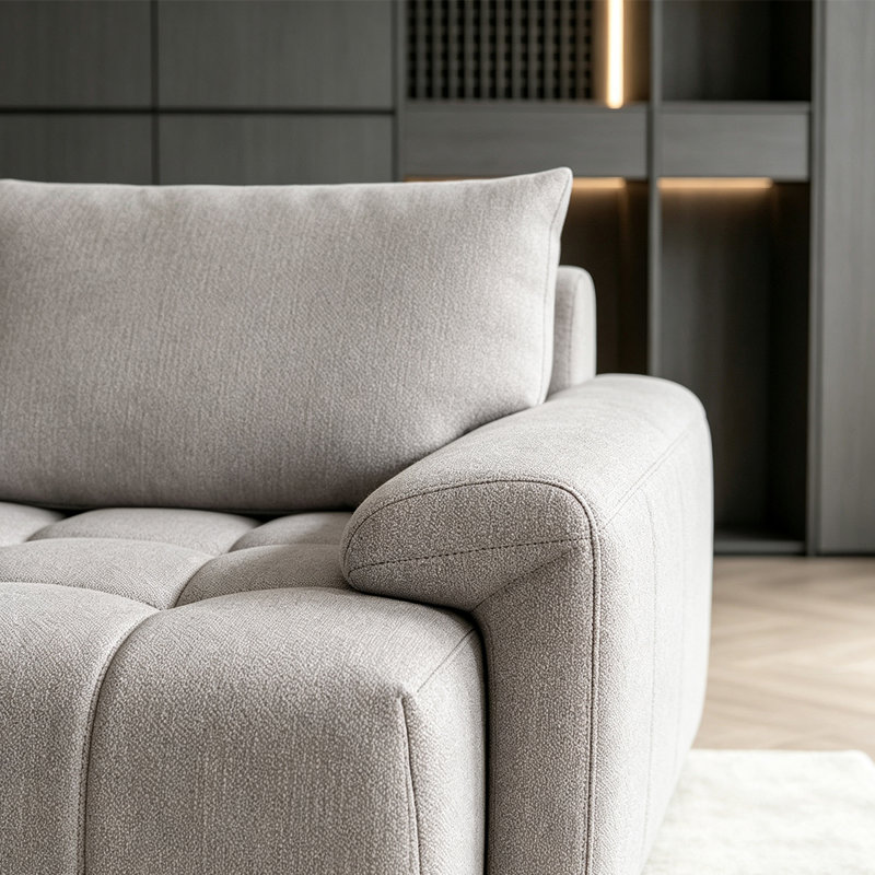 Canapé d'angle modulaire en lin gris en forme de L