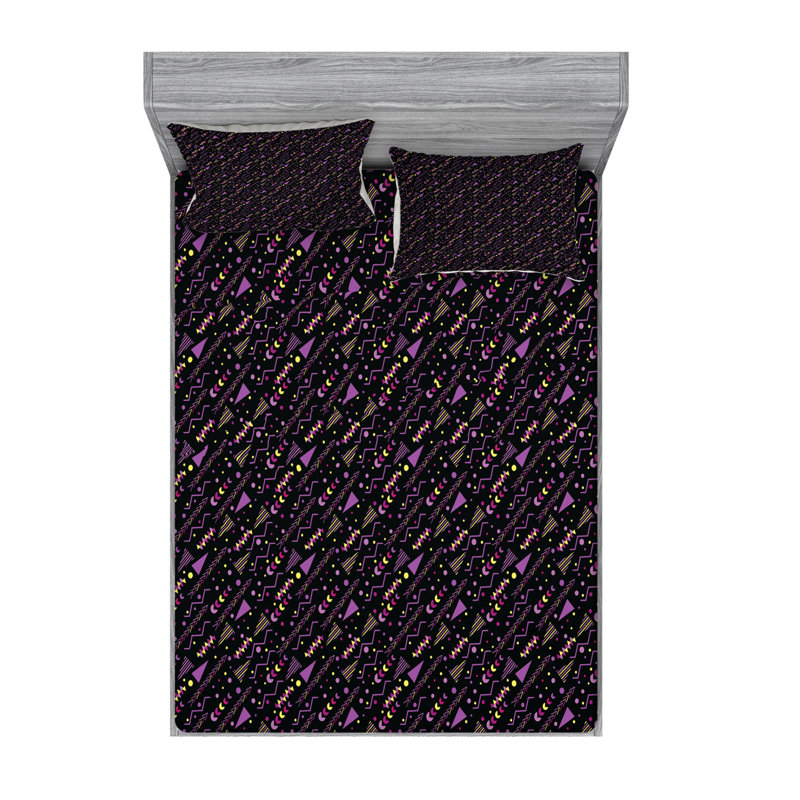 Microfiber Geometric Sheet Set, Full Sheet Set with Fitted Sheet
