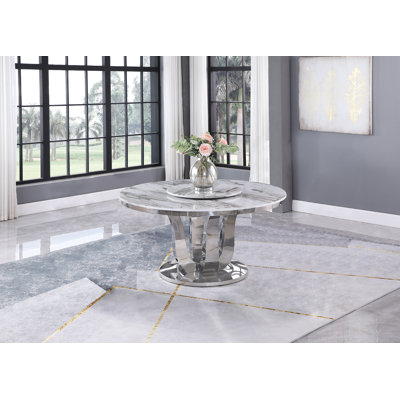 Bradly Round Marble Top Metal Base Dining Table