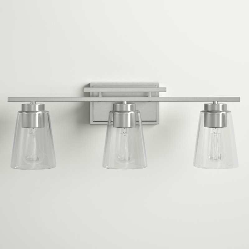 Calhoun 3-Light Satin Nickel Vanity Fixture with Clear Glass Shades