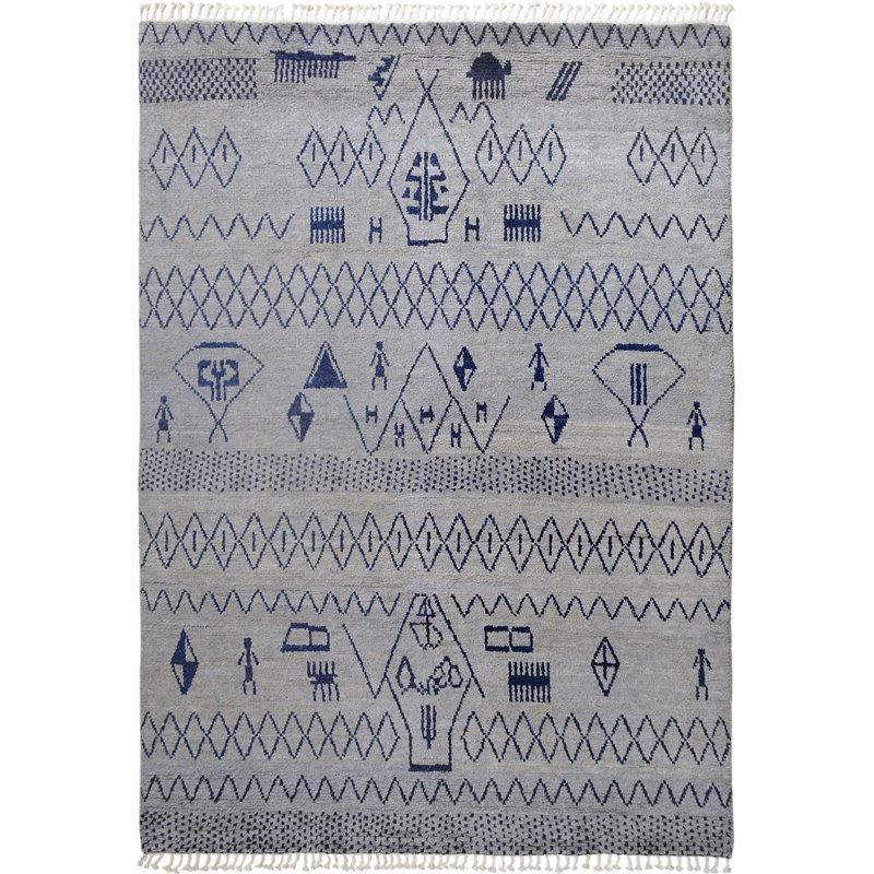 Tapis unique en laine noué à la main gris nouvel âge 7 pi 10 po x 10 pi 4 po Orrtanna
