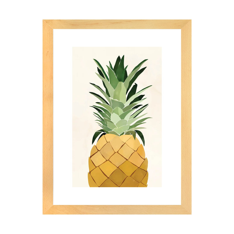 Pineapple Single par Bria Nicole - impression d'art graphique, Toile avec cadre en bois beige, Blanc
