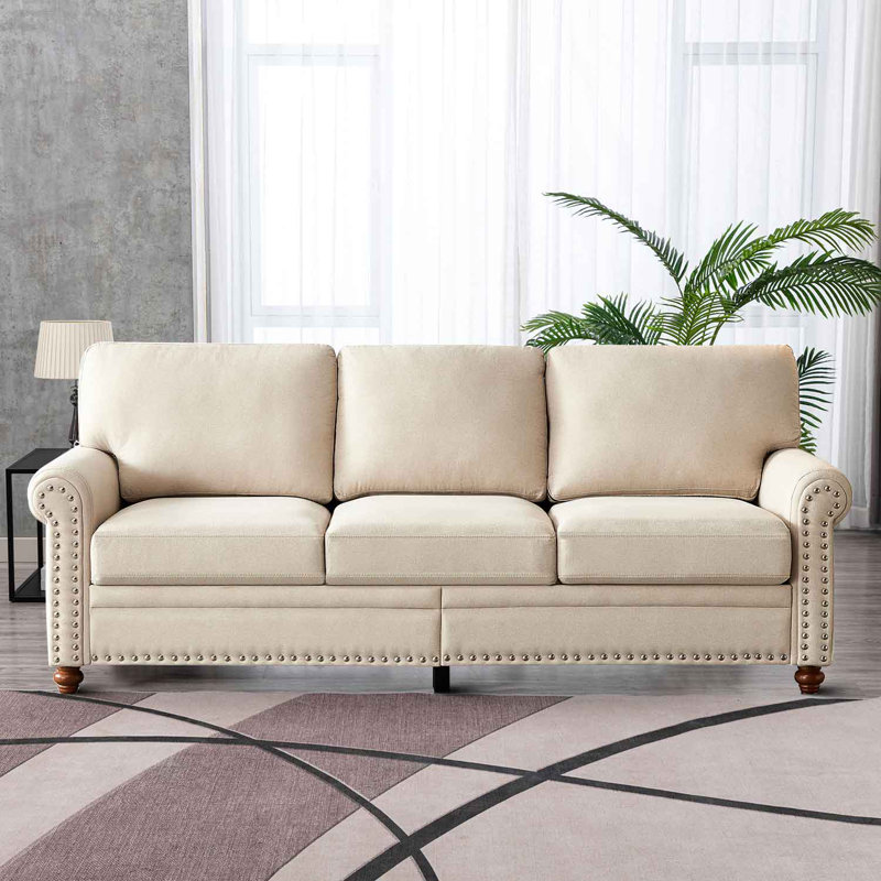 Annwyl Upholstered 82.69'' Sofa,  Beige 100% Polyester