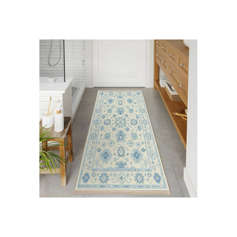 Tapis bleu tissé lavable rétro Mosso, 4'11" x 9'10"