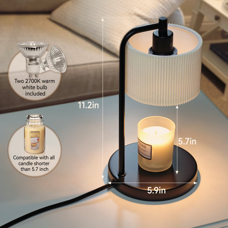 Lampe bougie chauffe-bougie avec minuterie, lampe bougie avec deux ampoules, chauffe-bougie à bougie, abat-jour en tissu blanc à base dorée