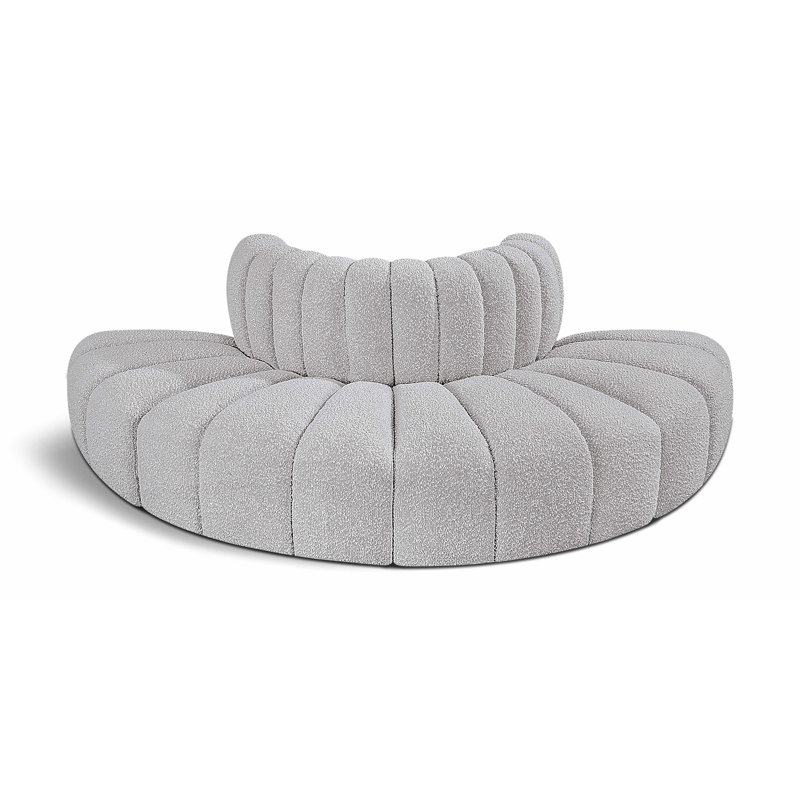 Iyleena Upholstered Curved Sectional Reversible, Grey Boucle Fabric