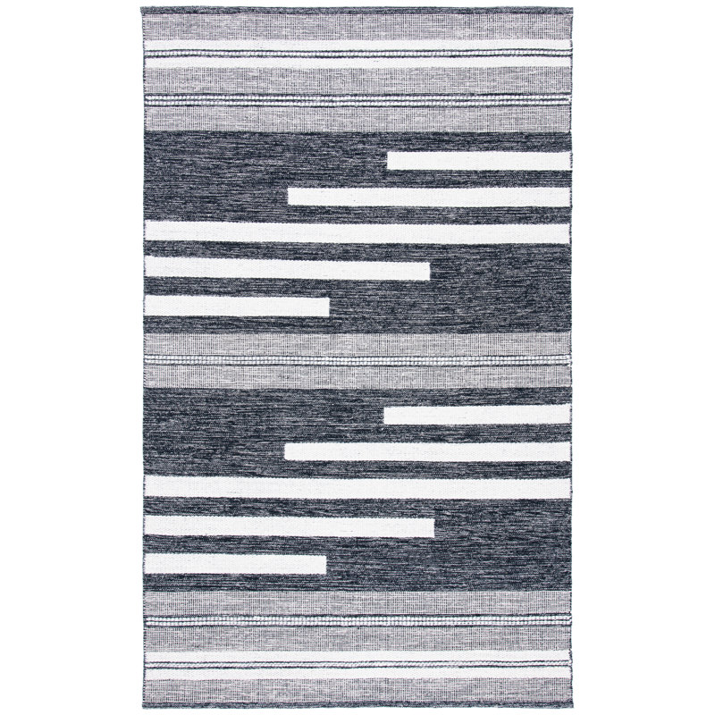 Tapis rayé en laine et coton tissé à la main Ponty, Rectangle 9 pi x 12 pi