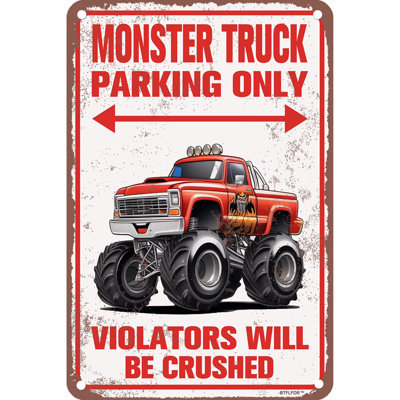 Enseigne rétro de 8 po x 12 po en aluminium «Monster Truck Park», décoration de chambre