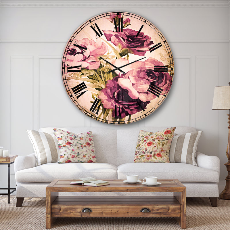 Bouquet de fleurs mauves - Horloge murale traditionnelle, Surdimensionné